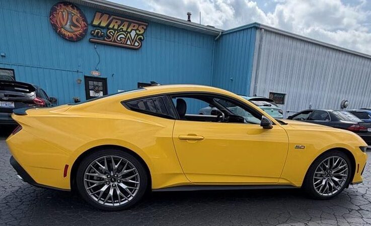 2026 White Mustang 5.0 color changed to Yellow with custom racer stripes