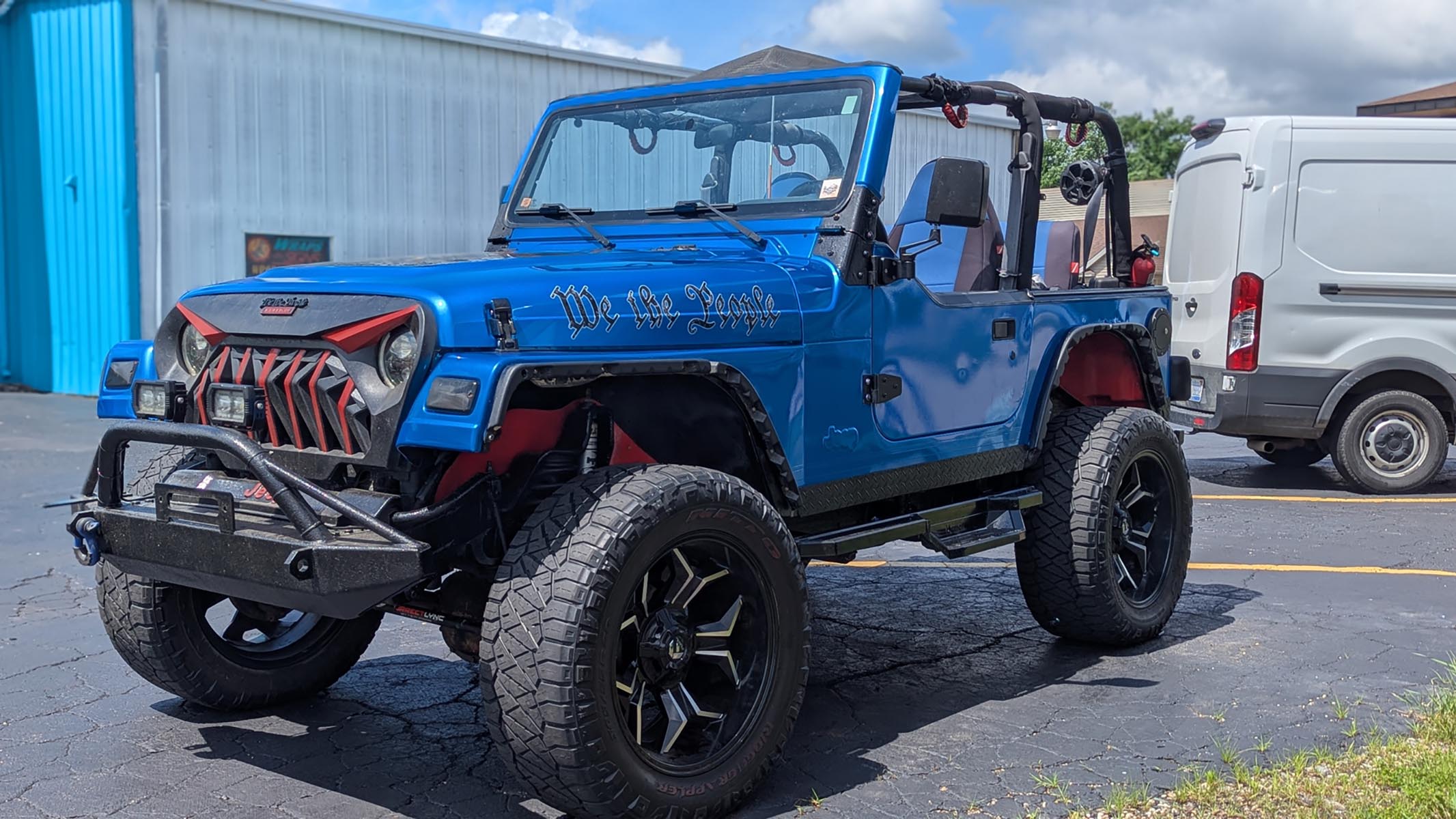 Jeep Wrangler full color change to blue with cut graphics on the hood