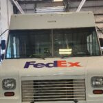 fedex truck front in building