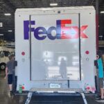 fedex truck rear inside building